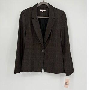 Nanette Lepore Brown Glen Plaid Single Button Blazer Jacket NJ2F14NF6 Womens 12
